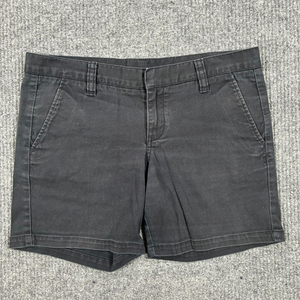 Hurley Womens Black Chino Shorts Size 11 Flat Front Casual Stretch Low Rise